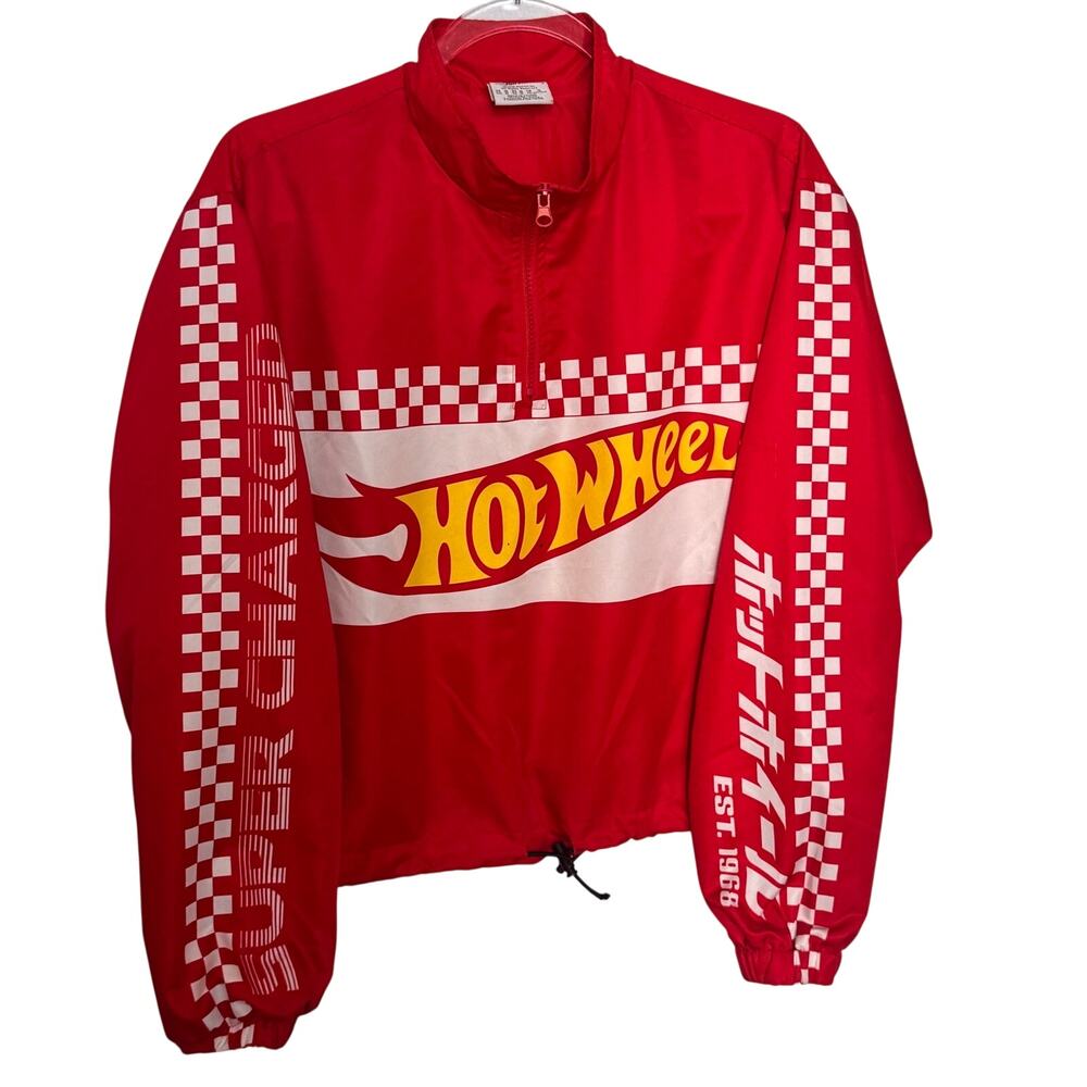 Hot Wheels x Forever 21 Quarter Zip Windbreaker Jacket Red Checkered Unisex M